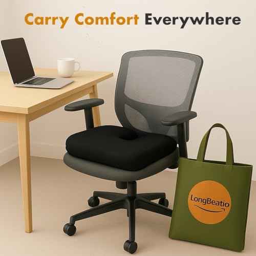 Memory Foam Seat Cushion with Carrying Bag & Cooling Gel for Office Chair, Wheelchair, Travel, Car Seat, Gaming Desk for Coccyx & Tailbone & Back Pain Relief, Sciatia Support