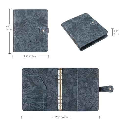 Patterned Leather Portfolio Binder 6 Ring, A5 Planner Portfolio for Women, Work Organizer Padfolio for Men, Blue