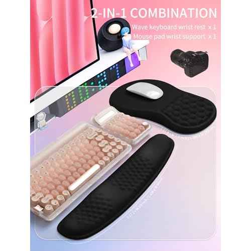 Hokafenle 2in1 Combination, Wave Keyboard Wrist Rest and Ergonomic Curvature Mouse Pad Wrist Support for Relieve Wrist Pain, Filled with Soft Cushion Memory Foam, Black