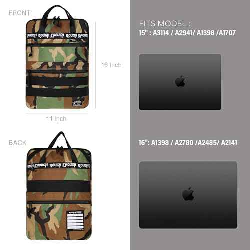 Rough Enough 16 Inch Laptop Case Bag Sleeve for Dual Tablet Storage with Accessory Pocket Handle Shoulder Strap Outdoor Travel Tactical Cordura Camo