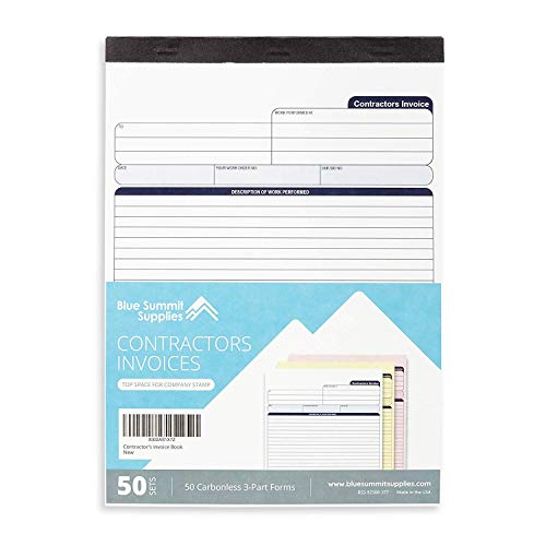 Blue Summit 3-Part Carbonless Contractor Invoice Book, 50 Sets