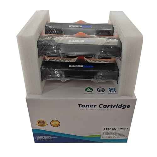 TN760 High-Yield Toner Cartridge Replacement (4-Pack) - Compatible with Brother DCP-L2550DW, HL-L2350DW, HL-L2370DW, HL-L2370DWXL, HL-L2395DW, MFC-L2710DW - Crisp Black Printing