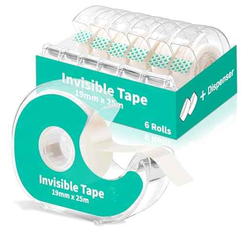 Invisible Clear Tape Bulk with Dispenser, 6 Pack Transparent Tapes Frosted Writable, Bulk Tape Rolls 7/10 X 1000 Inches School Home Office Supplies for Gift Paper Wrapping, Art Craft, Labeling