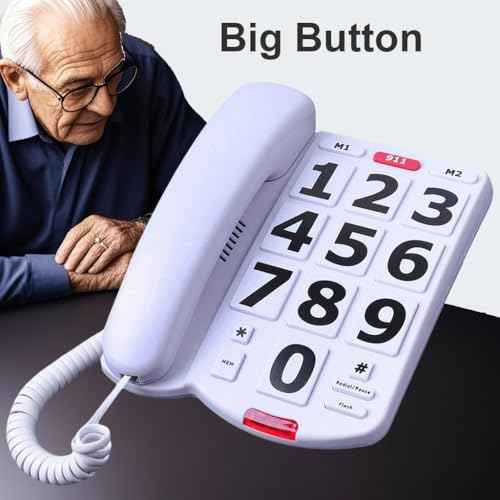 Corded Big Button Landline Phones for Seniors Home, Single Line Easy to Read Desk Telephone for Visually and Hearing Impaired Old People, Wired Extra Louder Ringer Home Phone