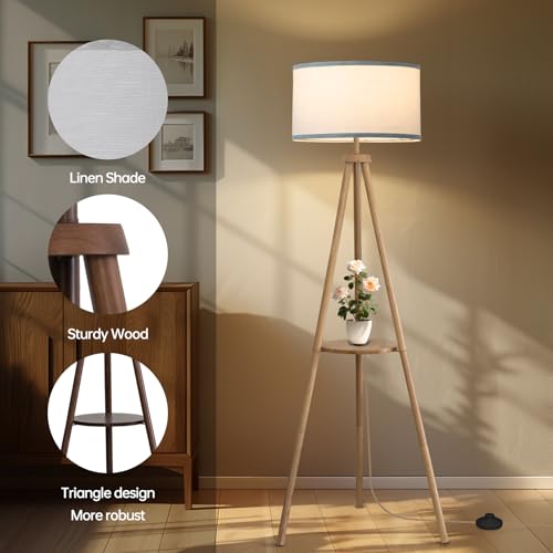 Floor Lamp with 3 Light Modes Adjustable? Wood Tripod Floor Lamp Modern LED Standing Lamp with Dimmable Brightness, Perfect for Living Room, Bedroom, and Office, Burlywood