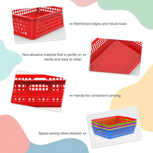 6 Pack Plastic Classroom Storage Baskets, Paper Trays for Classroom Organization & Turn in Trays for Teachers, Students, Desk Organizer Bin 13.8x10.6x3.1 Inch (Rainbow)