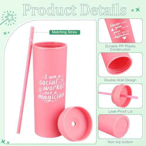 Honeydak 8 Set Employee Appreciation Gifts Bulk Thank You Tumblers with Lids and Straws 16 oz Plastic Coffee Cups with Notebooks and Pens for Coworker Christmas Office Gifts(Bright,Proud)