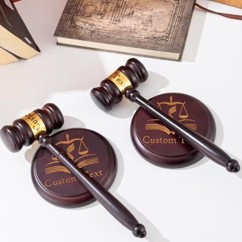 Personalized Wooden Gavel and Sound Block Set for Chairmen, Lawyers - Scales Design