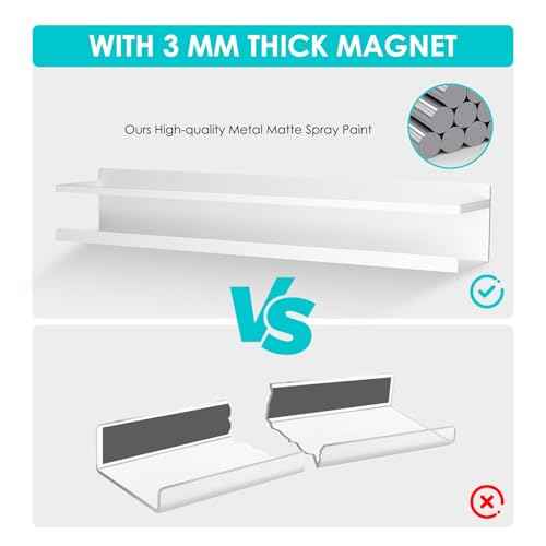 2 Pcs Magnetic Metal Book Shelves, 15.7'' x 2.7'' x 2.7'', Special for Whiteboard, Classroom and Fridge Storage, Holds up to 12 lbs