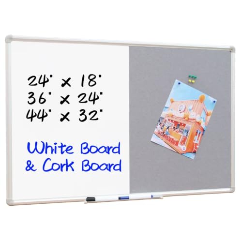 White & Grey Felt Bulletin & Magnetic Dry Erase Board 36x24 Inch - DEVELOP