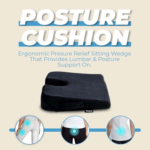 KH Ergo & Wellness Office Chair Cushion, Memory Foam Seat Cushion, Office Chair and Car Seat Cushion, Chair Driving Pillow, Standard (Black)