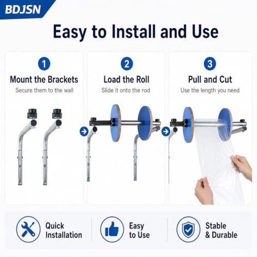 BDJSN 30cm Wall Mount Foam Wrap Roll Dispenser Galvanized Steel Packaging Holder