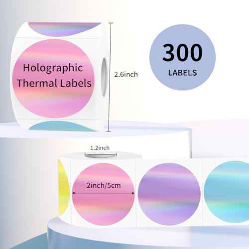 2" Circle Holographic Thermal Label Stickers, Round Printable Rainbow Glitter Thermal Printer Sticker Labels for Gift Wrapping- Spring Color/ 5 Colors
