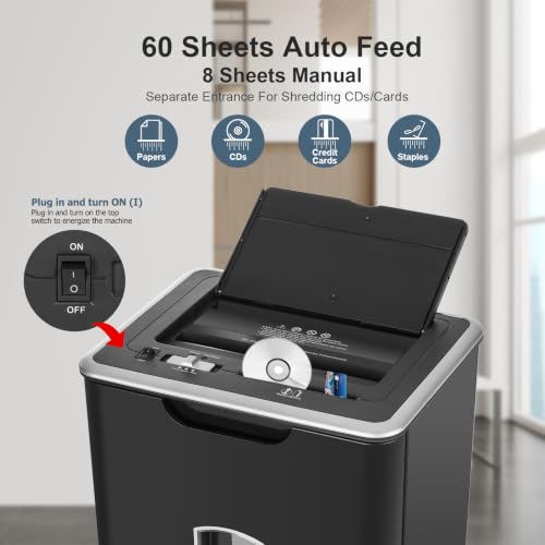 Wingwise 60-Sheet Auto Feed Cross-Cut Paper Shredder for Home Office Security