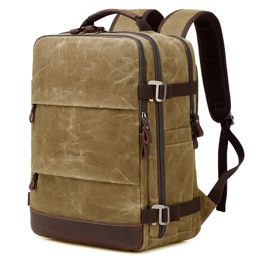 Travel Backpack for Men Carry On Backpack Flight Approved Personal Item Backpack, 17 inch Laptop Backpack Casual Daypack Weekender Business Hiking Backpack, Brown