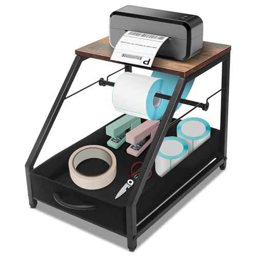 Thermal Printer Stand with Drawer, Desktop Label Holder for Rolls and Fan-Fold Labels, Organizer for 4x6 Shipping Label Printer - Home Office & Small Business Essentials