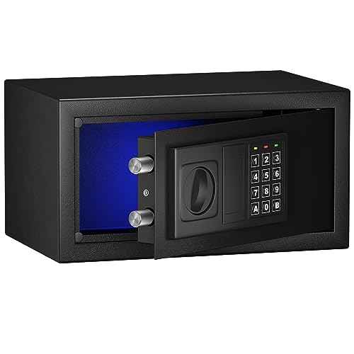 Safe Box with Sensor Light, Security Safe Steel Construction Hidden Money Safe with Lock,Wall or Cabinet Anchoring Design for Home, 0.55 Cubic Feet Black