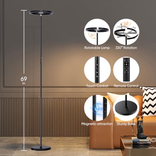 SIBRILLE Black LED Floor Lamp - Dimmable Uplighter with Remote & Rotatable Head