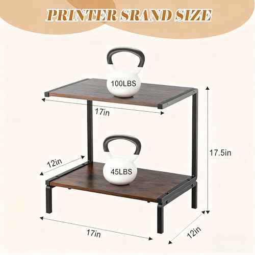 Printer Stand with Storage for Desk, 2 Tier Desktop Printer Stand-Multi-Purpose Desk Organizer, Large Wooden Printer Table for Folders,Books,for Fax Machine, Scanner,Home Office, 3D Printer