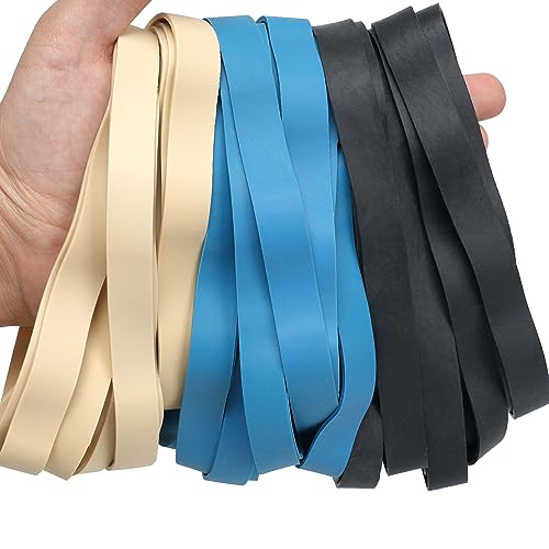 AIWOQI 30 Pack Heavy Duty Rubber Bands 18cm x 15mm Flat Wide Black/Blue/Light Brown