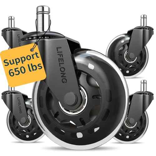 Lifelong Office Chair Wheels Replacement Rubber Chair Casters Safe for Hardwood Floors and Carpet, Set of 5, Heavy Duty Casters for Chairs Desks to Replace Office Chair Mats - Universal Size