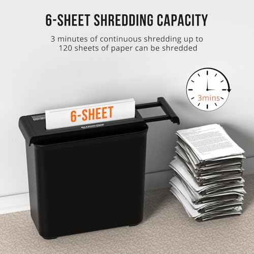 Small Paper Shredder for Home, 6 Sheet Strip Cut Paper Shredder Without Basket,Portable Shredder Extendable Arm Design with Overheat Protection for Home Office