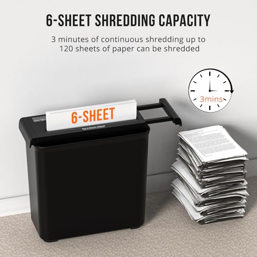 Suntiko 6-Sheet Strip Cut Paper Shredder Portable Black 11.69 x 4.29 x 2.28 inches