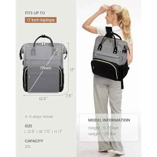 LOVEVOOK Laptop Backpack for Women Fashion Business Computer Backpacks Travel Bags Purse Doctor Nurse Work Backpack with USB Port, Fits 17-Inch Laptop Grey Black