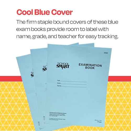 School Smart Examination Blue Book with 8 Pages, 8-1/2 x 11 Inches, Pack of 100 Books