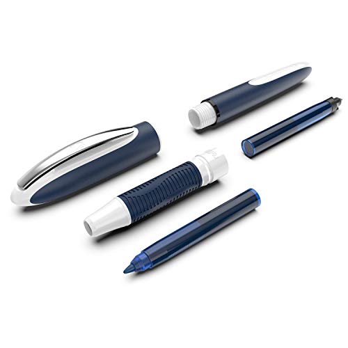 Schneider One Change Rollerball Pen, Refillable, 0.6 mm Ultra-Smooth Tip, Blue/White Barrel, Black Ink, Box of 5 Pens (183701)