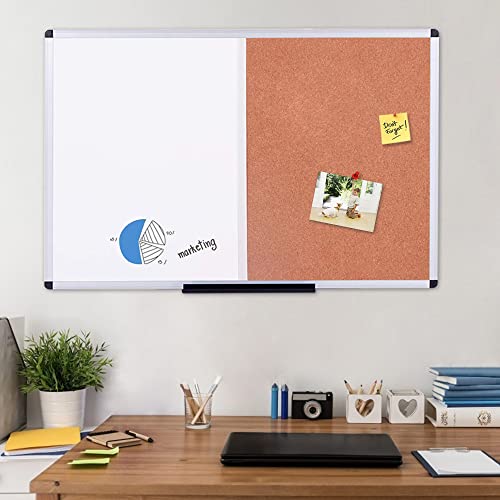 VIZ-PRO Magnetic White & Cork Board Combo 36 x 24 Inches Wall Mountable