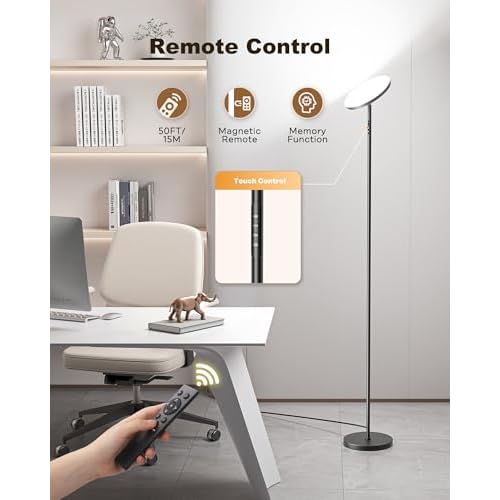 FULSUNT LED Floor Lamps for Living Room, 30W/3200LM Bright Modern Standing Lamp with Remote & Touch Control, Stepless Dimmable 69" Tall Lamp Torchiere Lamp Reading Floor Light for Bedroom Office