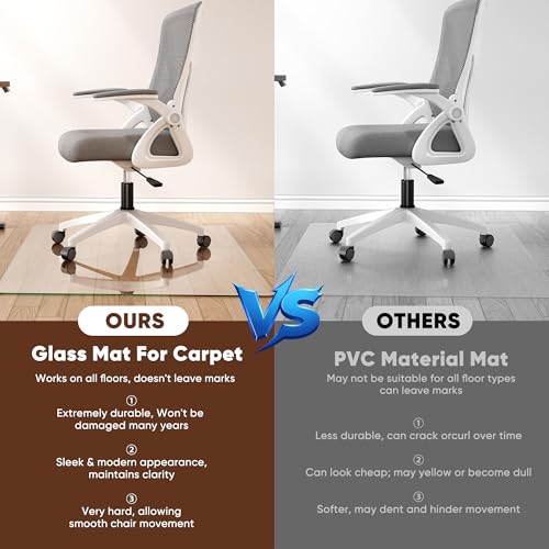 Antok Carpet Chair Mats, 48" x 32" Chair Mat for Carpet & Hardwood Floors, Heavy Duty 1/6" Tempered Glass Mat for Smooth Rolling, Home & Office Use, Clear