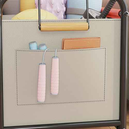 Children's Organizer With Wheels for Bedrooms, Playrooms - Holds Toys, Books, Clothes, Snacks - 360 Steering Wheels, Metal & Oxford Cloth Boxes (White, Small Size)