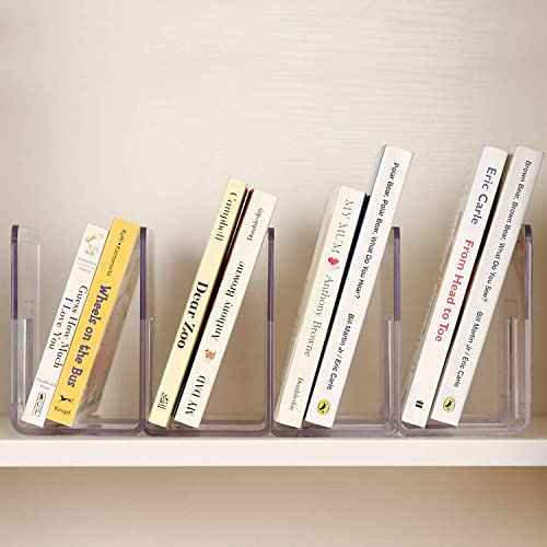 YAGELI Clear Acrylic Desk File Sorter Purse/Handbag Organizer Clutch Divider Mesh Folder Office Supplies Stand Bookshelf (3 Sections) (2Pack-4Sections)