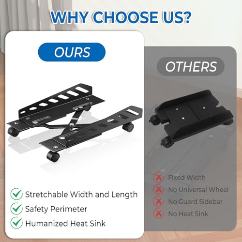 AGPTEK Adjustable CPU Stand with Wheels, Steel Computer Tower Riser 6.3-11.8in