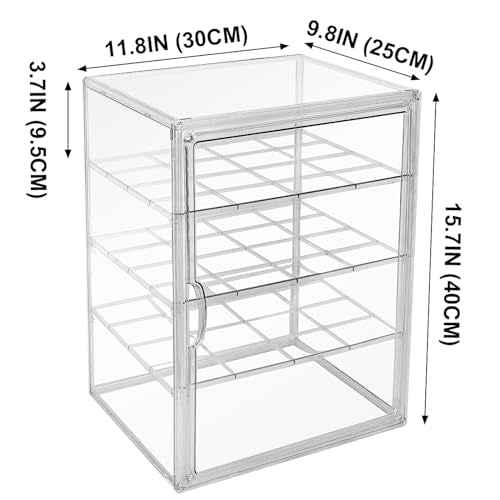 Extra Large 4 Tiers 15.7"X11.8"X9.8" Clear Acrylic Organizer Box Display Case, Plastic Holder with Magnetic Door and 3 Division Boards for Figures, Books, Handbags, Purses, Boots