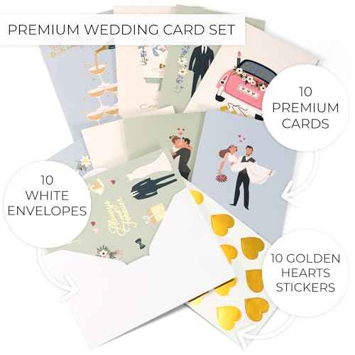 ZICOTO Beautiful Wedding Cards Set of 10 with Envelopes and Stickers ? Elegant Blank Engagement Cards for Personalized Congratulations Wishes ? Perfect for Wedding Shower Gifts for the Bride & Groom