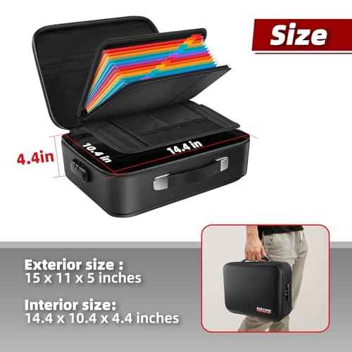 Fireproof Document Box Hard Case With Lock, Multi-Layer Fire Proof Water Resistant Safe Box File Organizer Bag With Small Money Bag for Important Documents Passport Certificates Laptop (Black)