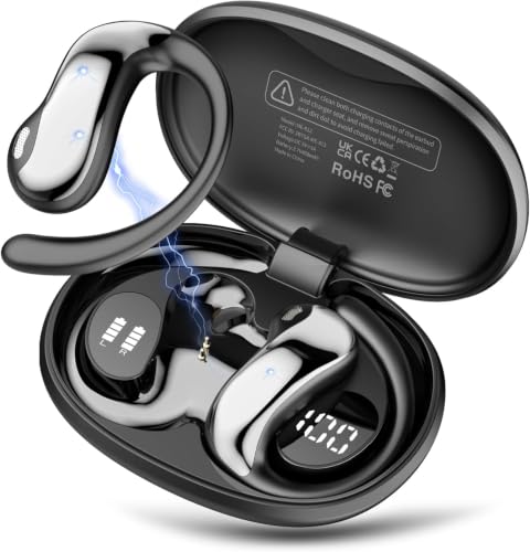 Taopodo Classic Black Open-Ear Bluetooth Headphones with AI Translation, 50H Playtime