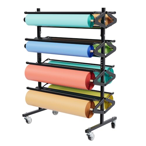 Heavy-Duty Steel 4-Tier Mobile Paper Rack with Lockable Casters for Workshop & Studio