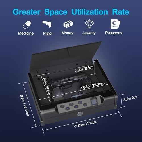 gun safe£¬Biometric Gun Safe For Handgun with fingerprint, key and digital password .withUSB-C Port£¬voice prompt£¬for bedroom nightstand and car