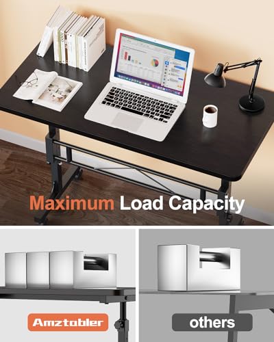Amztabler Black Adjustable Height Standing Desk on Wheels – Mobile Sit-Stand Workstation