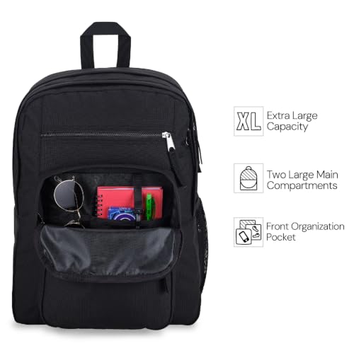 JanSport Black Laptop Backpack - 15-Inch Computer Bag with 2 Compartments, Ergonomic Shoulder Straps & Haul Handle - One Size