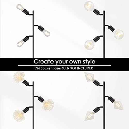 Industrial Standing Lamp with 3 Adjustable Rotating Lights - Tree Floor Lamp for Living Room, Bedroom, Home, Office (E26 Edison Bulb, Black)