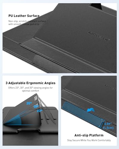 AboveTEK Black Adjustable Laptop Lap Desk with Ergonomic Angles & Retractable Mouse Pad
