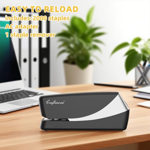 Craftinova Electric Stapler, Automatic, Silver – 210 Staples, 25-Sheet Capacity, AC or Battery Powered