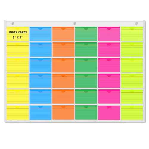 3" x 5" Index Card Holder Sleeve - 36 Card Slots Organizer for Office, Classroom, and Home - Pocket Chart Perfect for Studying, Workflow Tracking, Presentations, and Organization
