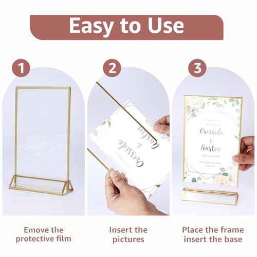 18 Pack Acrylic Sign Holder, 5x7 Inch Double-Side Gold Picture Frames Stands for Display, Vertical Table Top Sign Holders for Wedding, Party, Offices, Table Numbers, Home