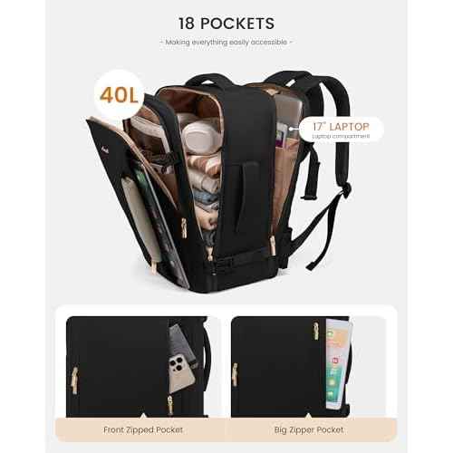 LOVEVOOK Travel Backpack For Women with Waist Strap, 40L Carry On Backpack Luggage Flight Approved,TSA Personal ltem Travel Bag Essentials Fits 17.3 Inch Laptop,Weekender Daypack with 3 Packing Cubes